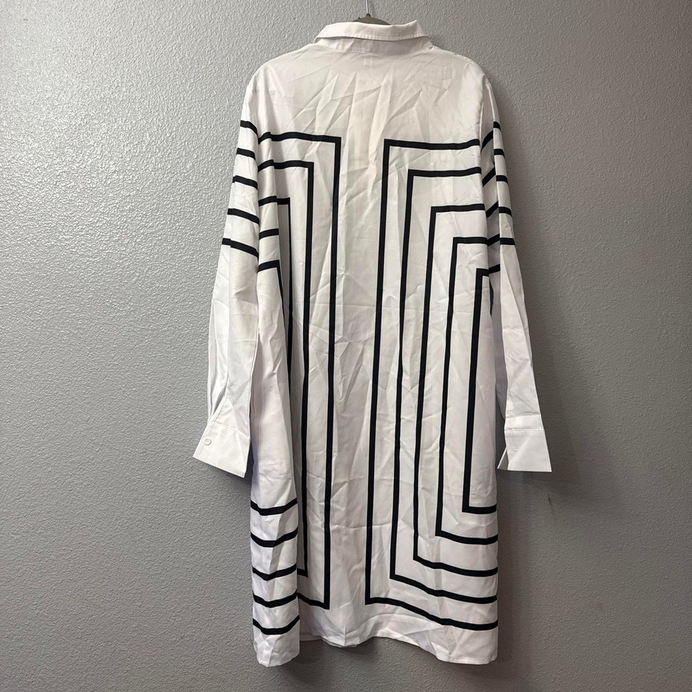 UOOZEE Women's Long Sleeve Loose Buttoned Striped Lapel Midi Dresses Shirt Dress - Picture 3 of 7
